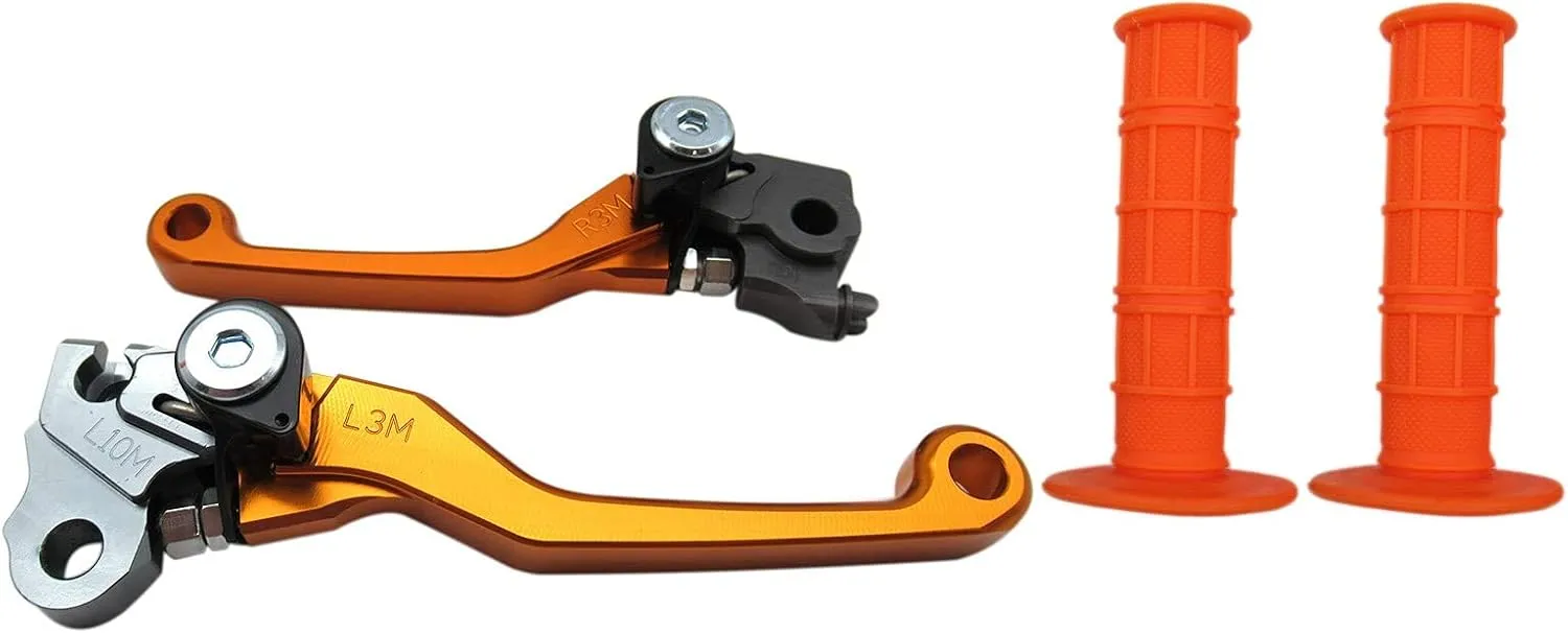 USonline911 Orange CNC Motorcross Dirt Bike Pivot Brake Clutch Levers Set for 1980 Bultaco Astro 250 w/ 7/8" 22mm Rubber Hand Grips