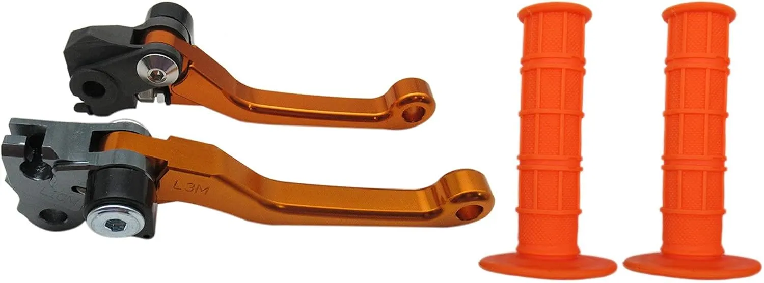 USonline911 Orange CNC Motorcross Dirt Bike Pivot Brake Clutch Levers Set for 1980 Bultaco Astro 250 w/ 7/8" 22mm Rubber Hand Grips