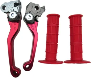 USonline911 Red CNC Motorcross Dirt Bike Pivot Brake Clutch Levers Set for 1980 Bultaco Astro 250 w/ 7/8" 22mm Rubber Hand Grips