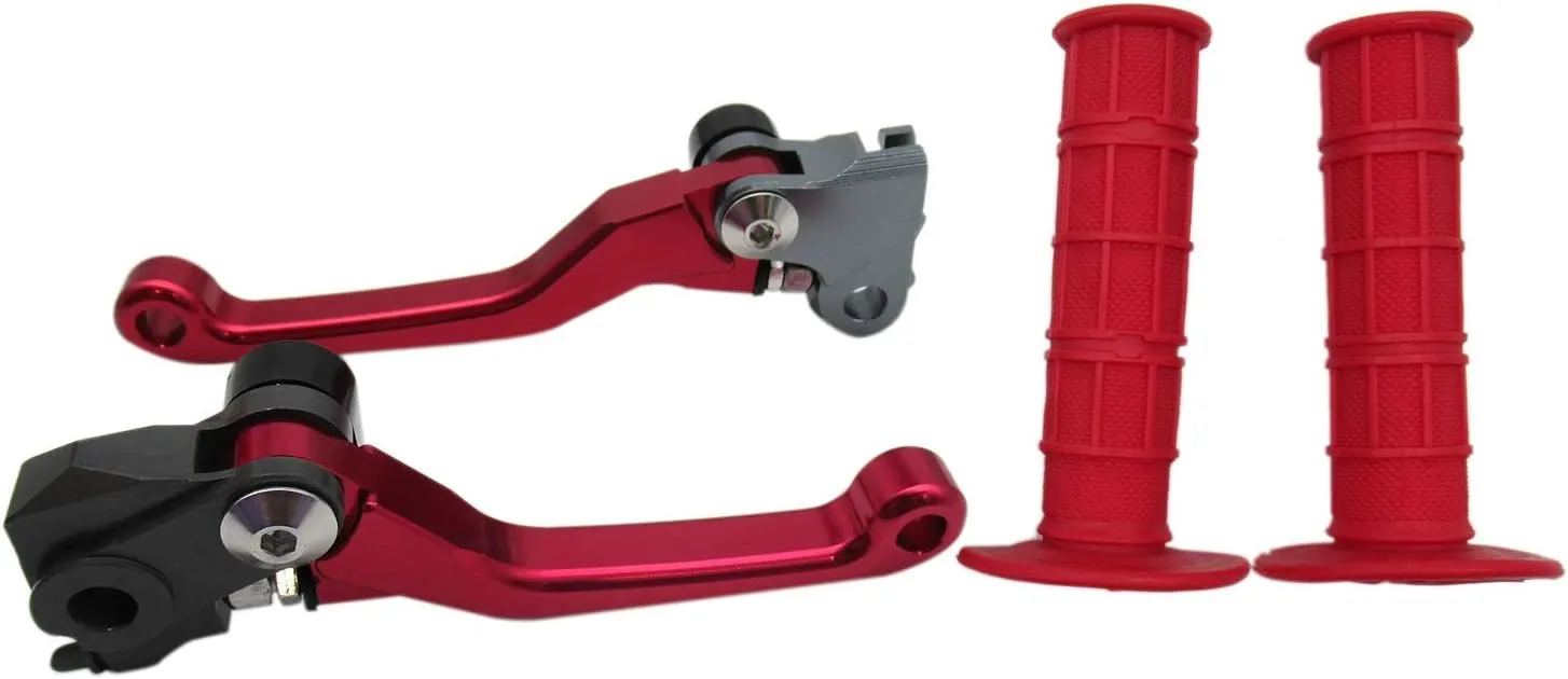USonline911 Red CNC Motorcross Dirt Bike Pivot Brake Clutch Levers Set for 1980 Bultaco Astro 250 w/ 7/8" 22mm Rubber Hand Grips