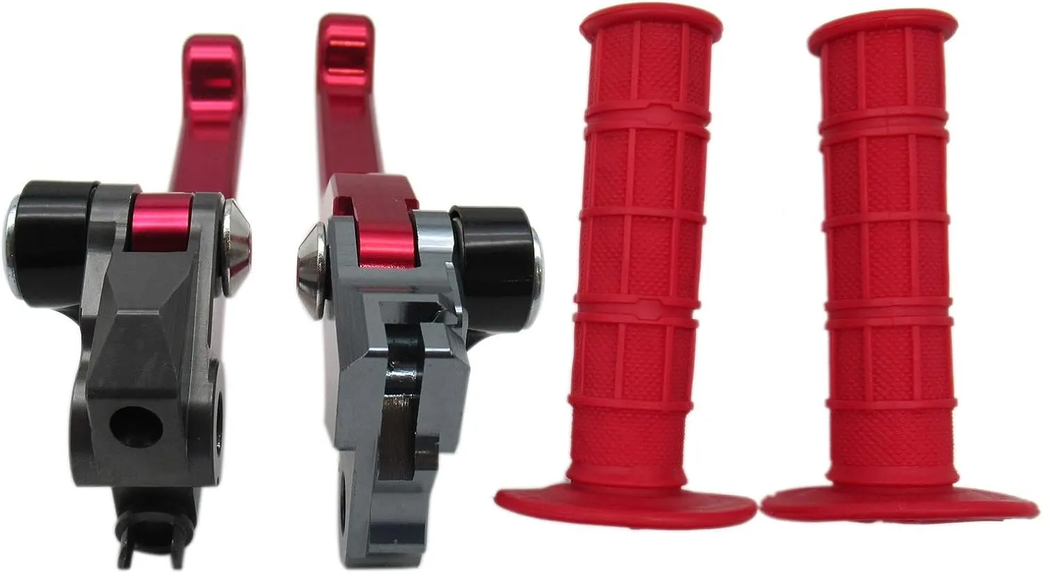 USonline911 Red CNC Motorcross Dirt Bike Pivot Brake Clutch Levers Set for 1980 Bultaco Astro 250 w/ 7/8" 22mm Rubber Hand Grips
