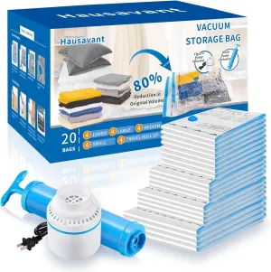 Vacuum Storage Bags, 20-Pack Vacuum Seal Bags for Clothing, Bedding, Blankets, Comforters, and Travel, Space Saver Bags with Electric Pump and Hand Pump