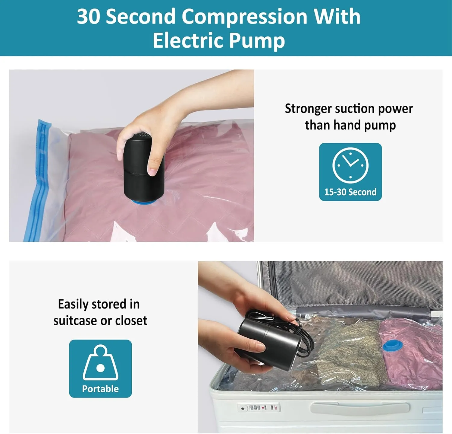 Vacuum Storage Bags with Electric Pump, 26 Pack (4 Jumbo/4 Large/9 Medium/9 Small), Space Saver Bags with Pump, Storage Vacuum Sealed Bags for Clothes, Comforters, Blankets, Bedding
