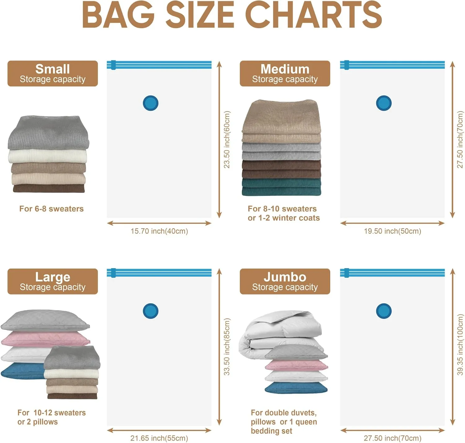 Vacuum Storage Bags with Electric Pump, 6 Pack (2 Jumbo/2 Large/3 Medium), Space Saver Bags with Pump, Storage Vacuum Sealed Bags for Clothes, Comforters, Blankets, Bedding