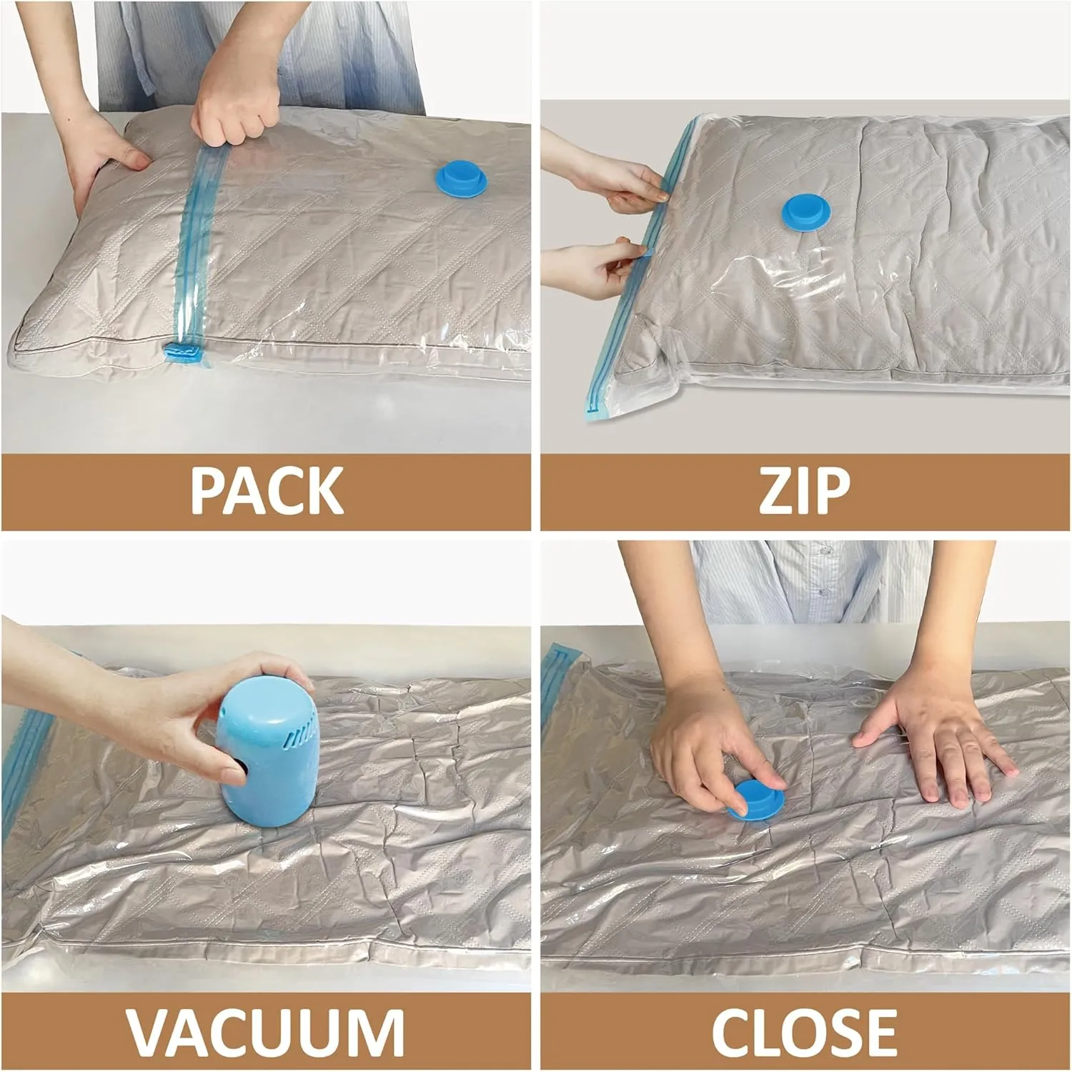 Vacuum Storage Bags with Electric Pump, 6 Pack (2 Jumbo/2 Large/3 Medium), Space Saver Bags with Pump, Storage Vacuum Sealed Bags for Clothes, Comforters, Blankets, Bedding