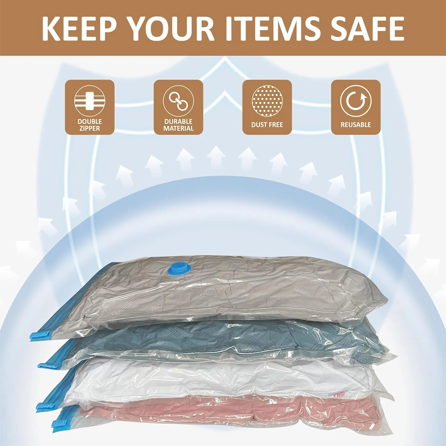 Vacuum Storage Bags with Electric Pump, 6 Pack (2 Jumbo/2 Large/3 Medium), Space Saver Bags with Pump, Storage Vacuum Sealed Bags for Clothes, Comforters, Blankets, Bedding