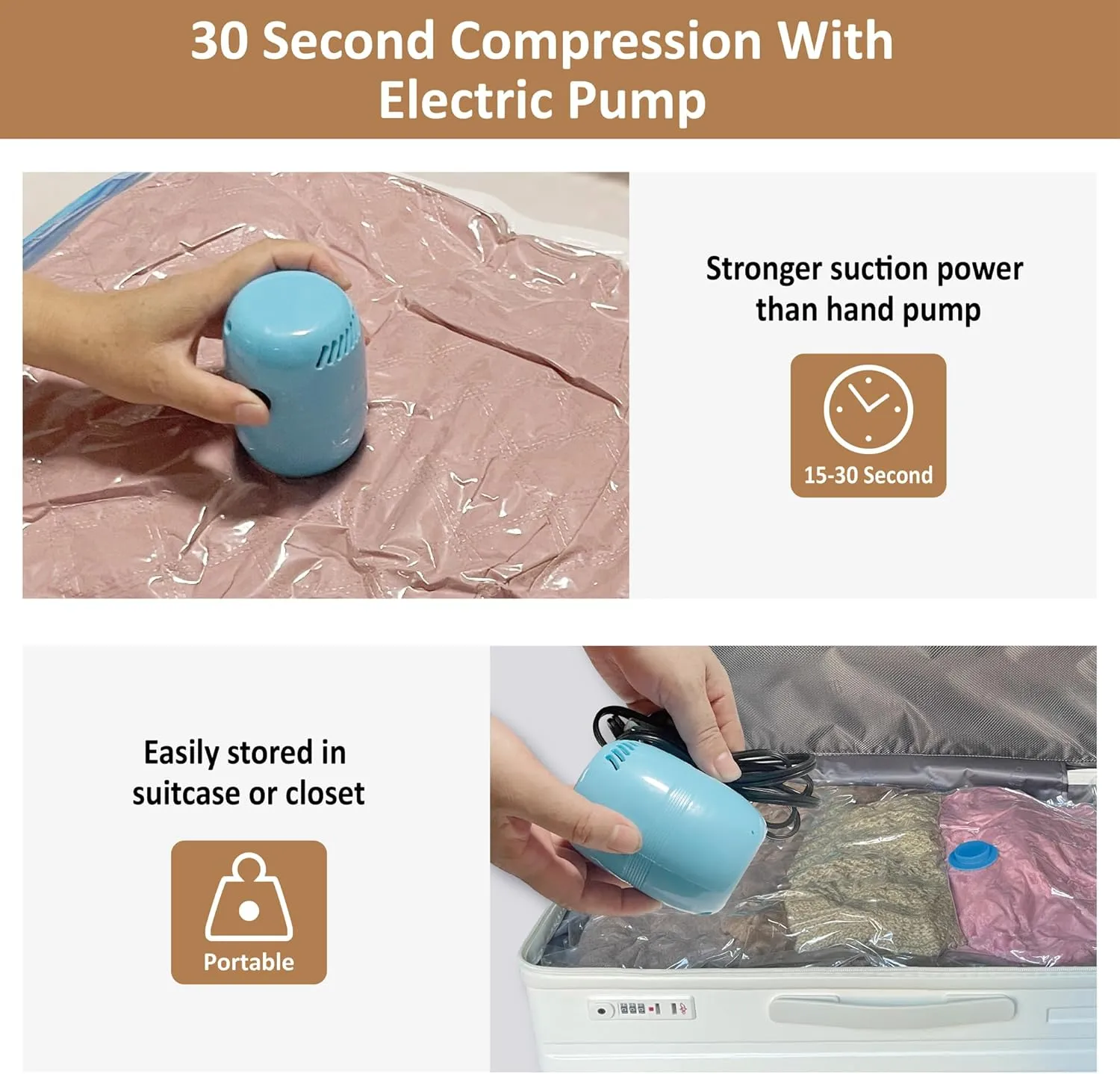 Vacuum Storage Bags with Electric Pump, 6 Pack (2 Jumbo/2 Large/3 Medium), Space Saver Bags with Pump, Storage Vacuum Sealed Bags for Clothes, Comforters, Blankets, Bedding