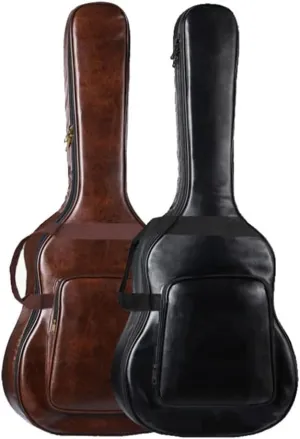 Vaguelly Guitar Case,40/ 41Inches Water Resistent Guitar Gig Bag with Double Shoulder Straps,PU Leather Guitat Storage Bag, Brown Acoustic Folk Guitar Bag