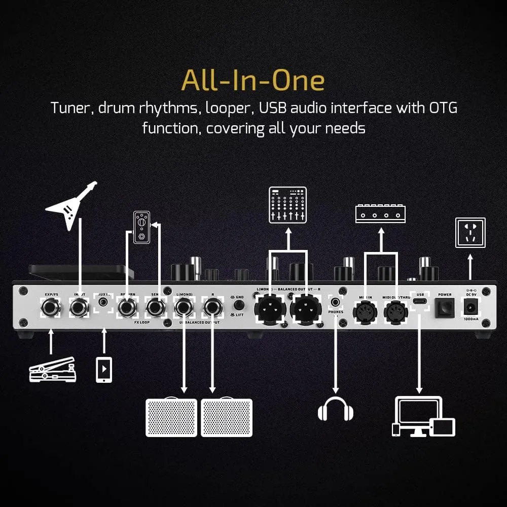 VALETON Multi Effects Processor Pedal with Expression Pedal FX Loop MIDI I/O Amp Modeling IR Cabinets Simulation Stereo OTG USB Audio Interface (Include 10 Pcs Additional Footswitch Toppers)