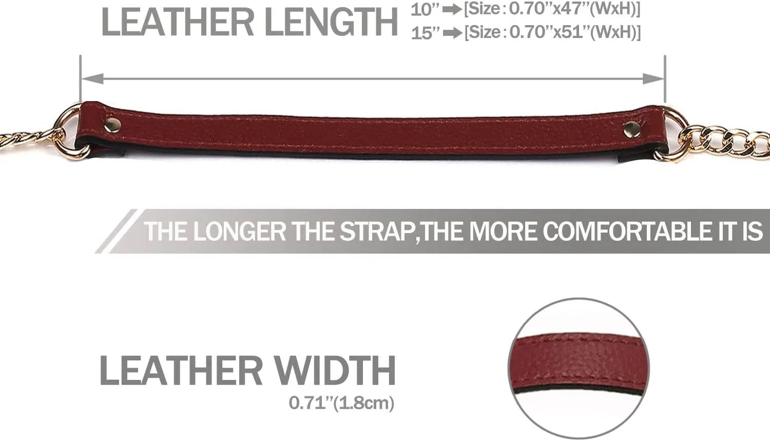 VanEnjoy 18MM Replacement Chain & Genuine Leather Shoulder Crossbody Straps for Handbags Purse Bags (Wine Red)