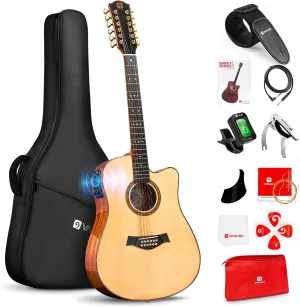 Vangoa Advanced 12 String Guitar, Twelve String Acoustic Electric Guitar Kit with 4-Band EQ Electroacoustic Set for Professional Adults Intermediate, Spruce Top, Natural