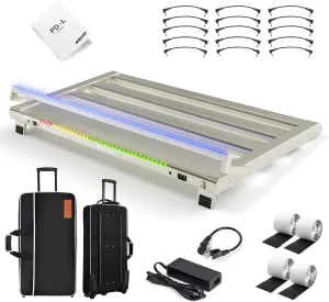 Vangoa Guitar Pedal Board with Built-in Isolated Power Supply, PD-L Aluminum Alloy Folding Powered Guitar Pedalboard with Adjustable Light Bar with Wheeled Gig Bag, Extra Large, 25.2"x13.8", Gray