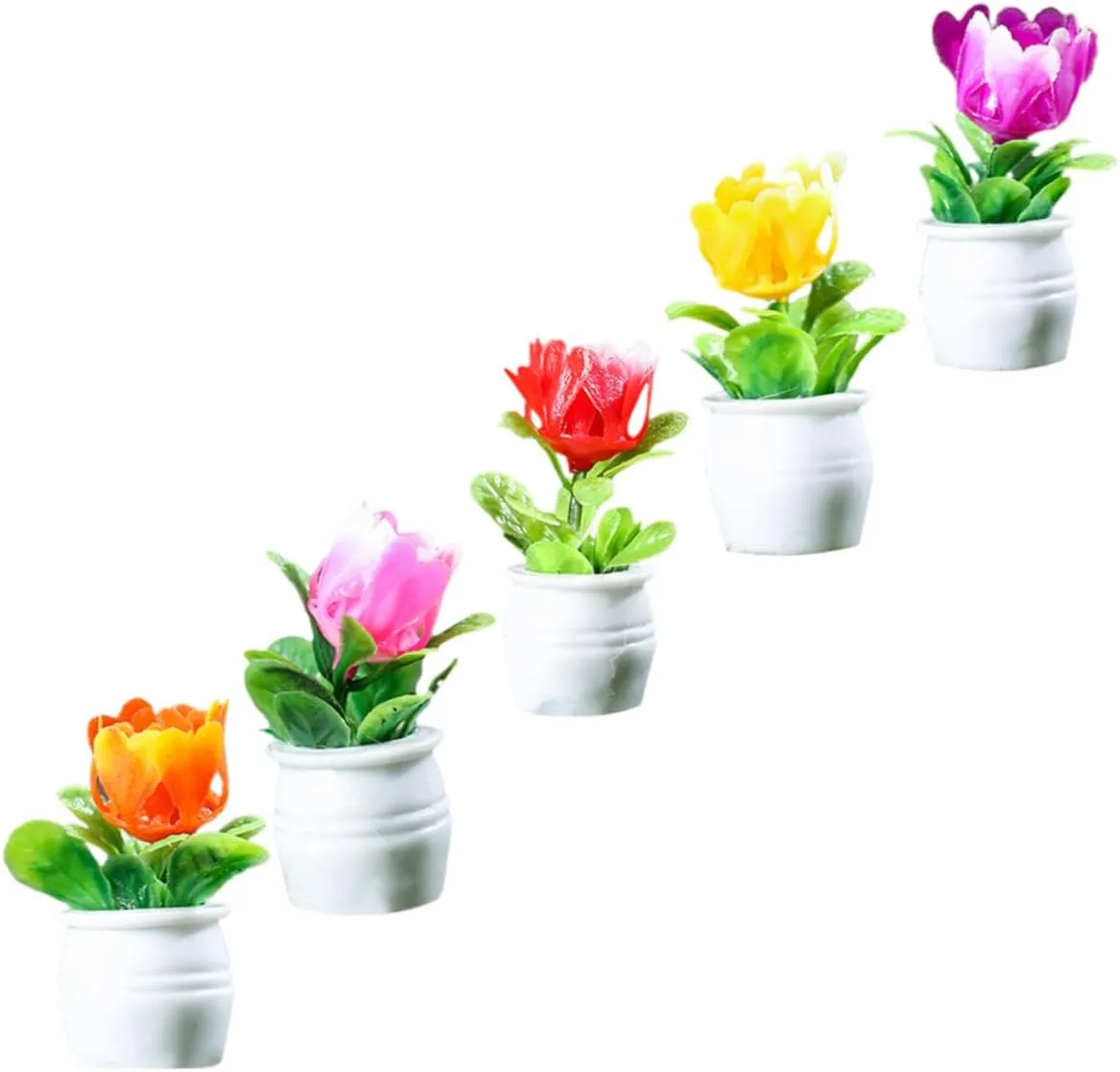 VANZACK 5sets Miniature Flowerpot Models for Dollhouse Resin Garden Decor Bonsai Ornaments Fairy Garden Miniatures Dollhouse Adornments 5pcs*5