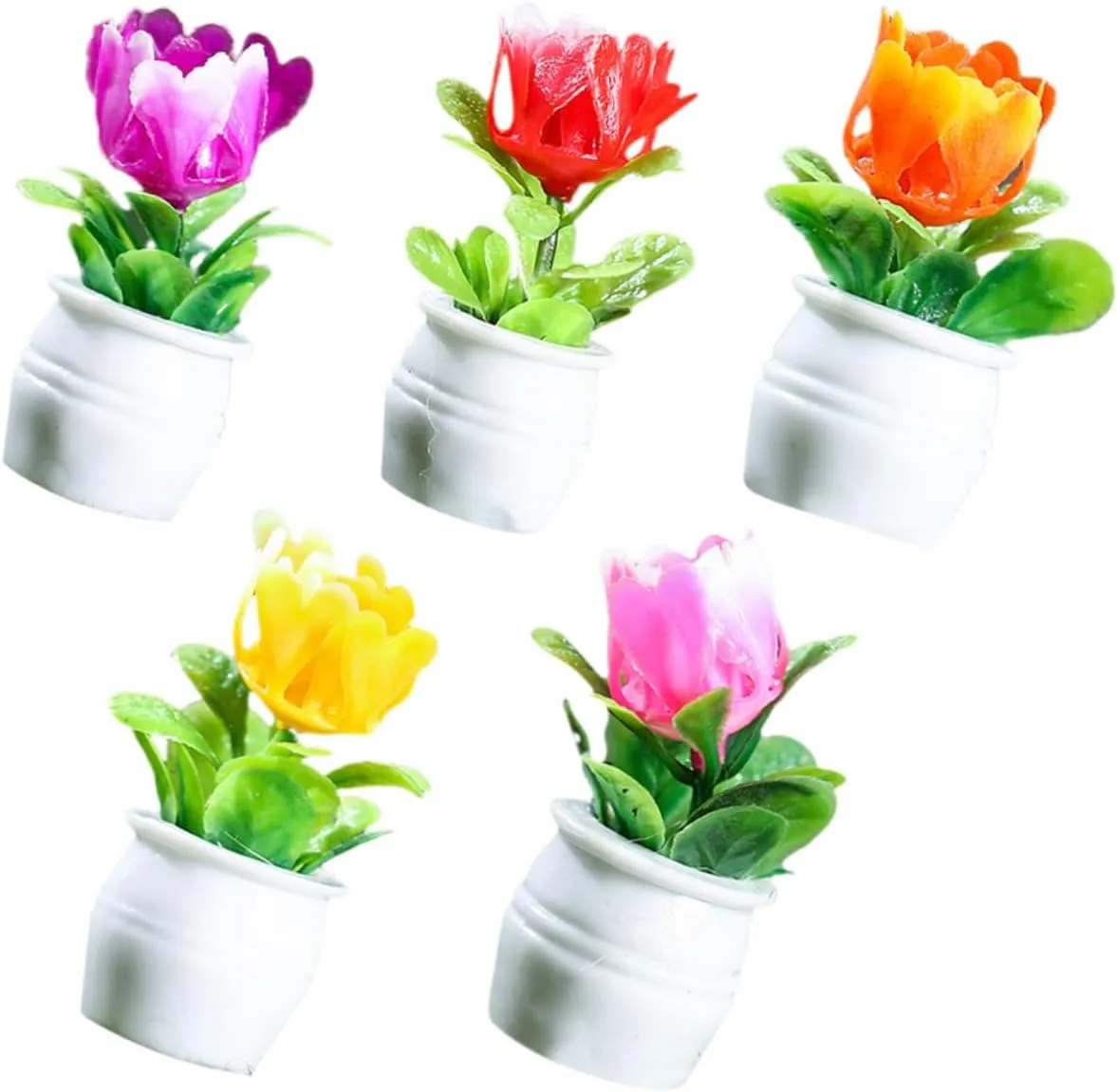 VANZACK 5sets Miniature Flowerpot Models for Dollhouse Resin Garden Decor Bonsai Ornaments Fairy Garden Miniatures Dollhouse Adornments 5pcs*5