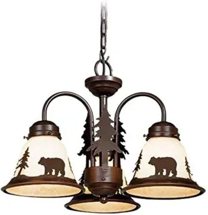 VAXCEL Bozeman 3L LED Bronze Rustic Bear Mini Chandelier or Fan Light Kit