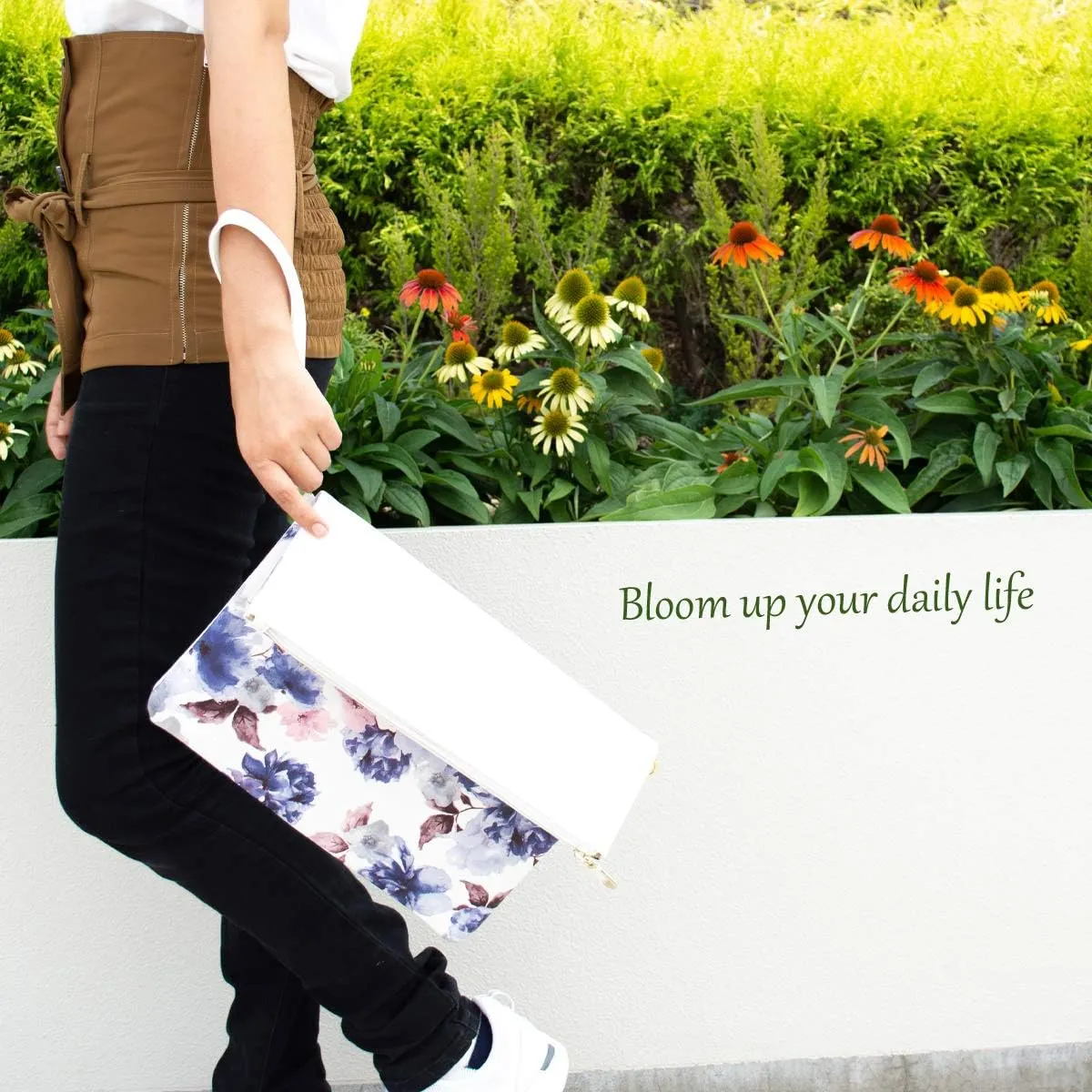 Vegan Leather 2 Way Wristlet for Women Botanical Flower Clutch Bag