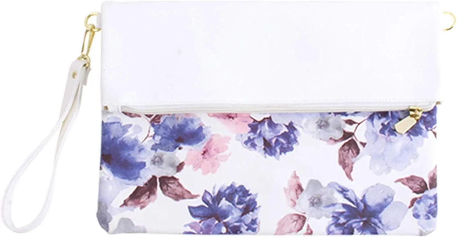 Vegan Leather 2 Way Wristlet for Women Botanical Flower Clutch Bag
