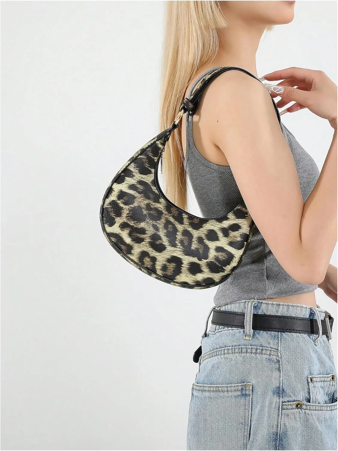 Verdusa Women's Crocodile PU Leather Hobo Shoulder Bag Small Purse Zipper Top Handle Crescent Bag