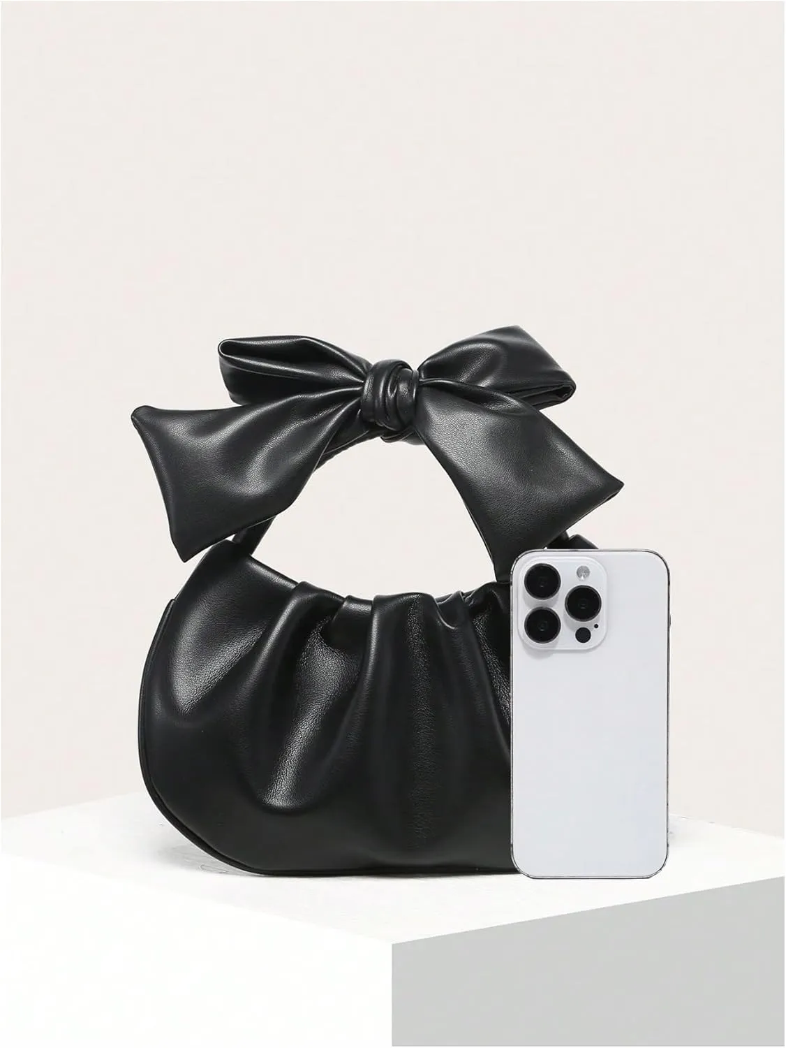 Verdusa Women's Ruched Hobo Handbag Cute Bow Clutch Purse Small Leather Top Handle Bags