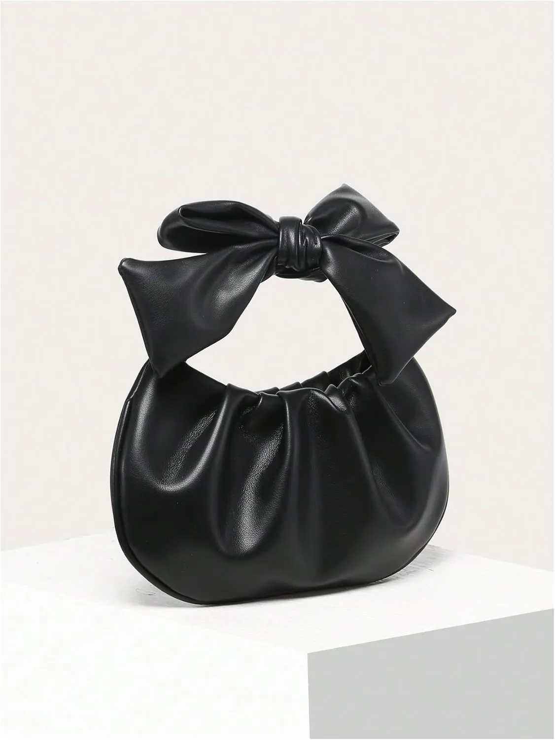 Verdusa Women's Ruched Hobo Handbag Cute Bow Clutch Purse Small Leather Top Handle Bags