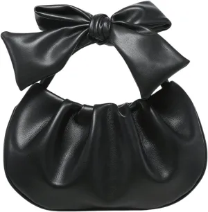 Verdusa Women's Ruched Hobo Handbag Cute Bow Clutch Purse Small Leather Top Handle Bags