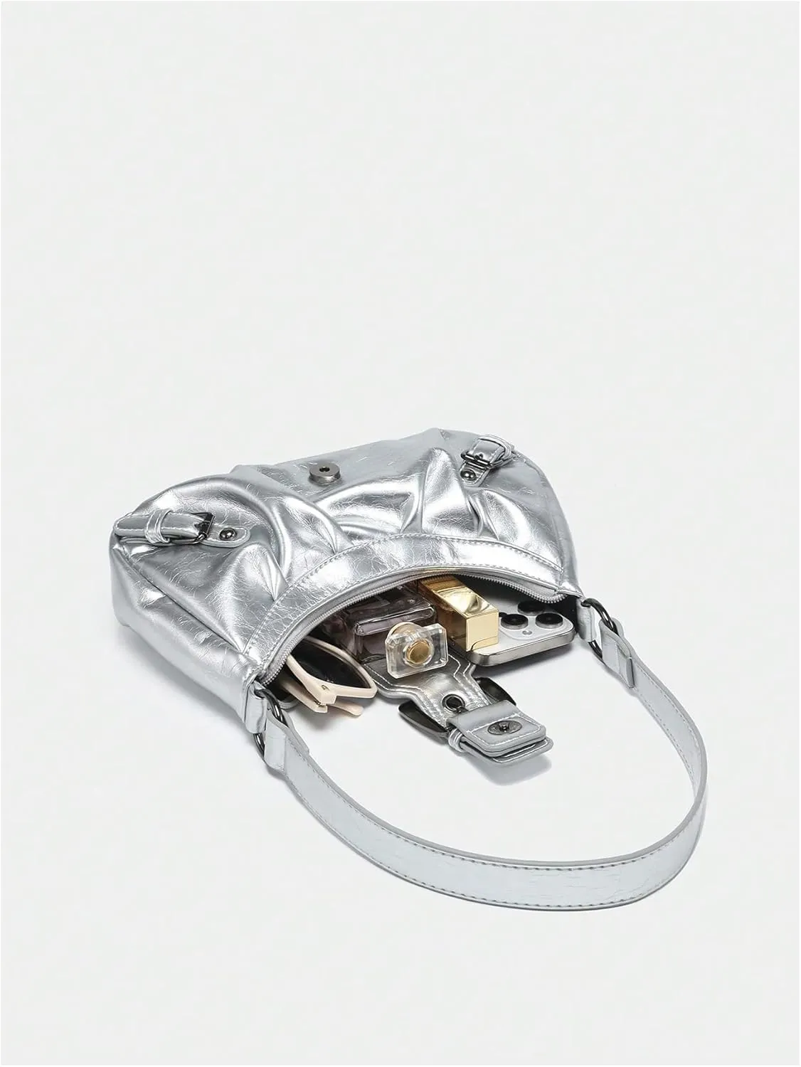 Verdusa Women's Y2k Purse Top Handle Shoulder Bag Buckle Punk Hobo Clutch Purses Bags