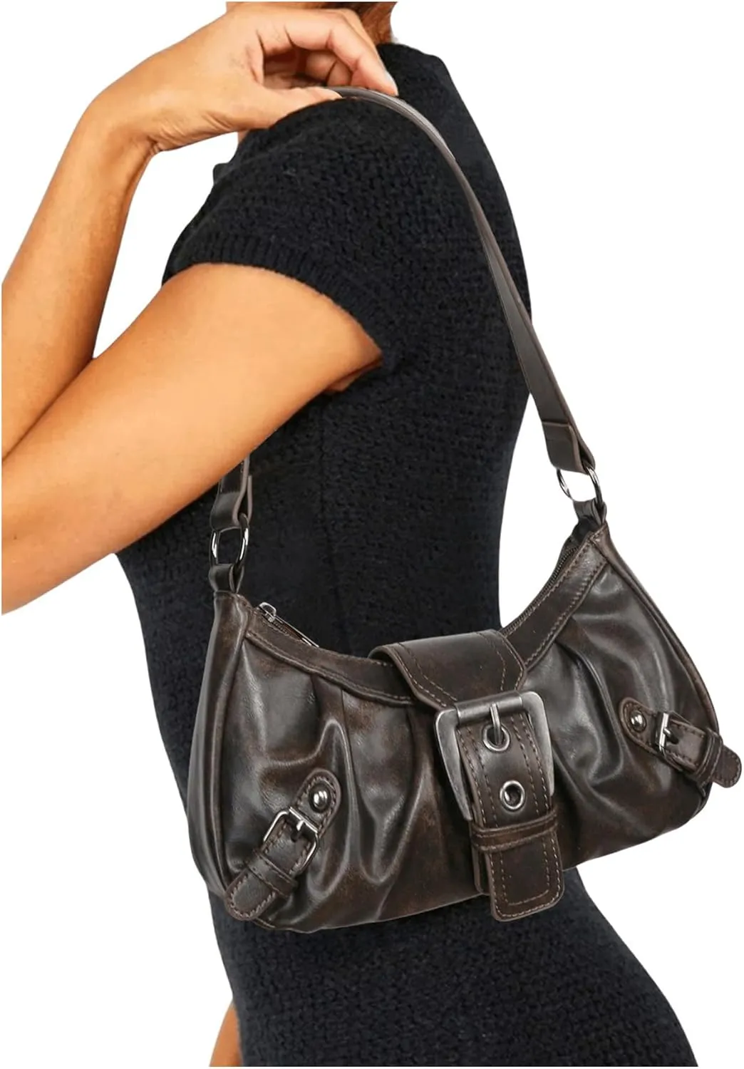 Verdusa Women's Y2k Purse Top Handle Shoulder Bag Buckle Punk Hobo Clutch Purses Bags