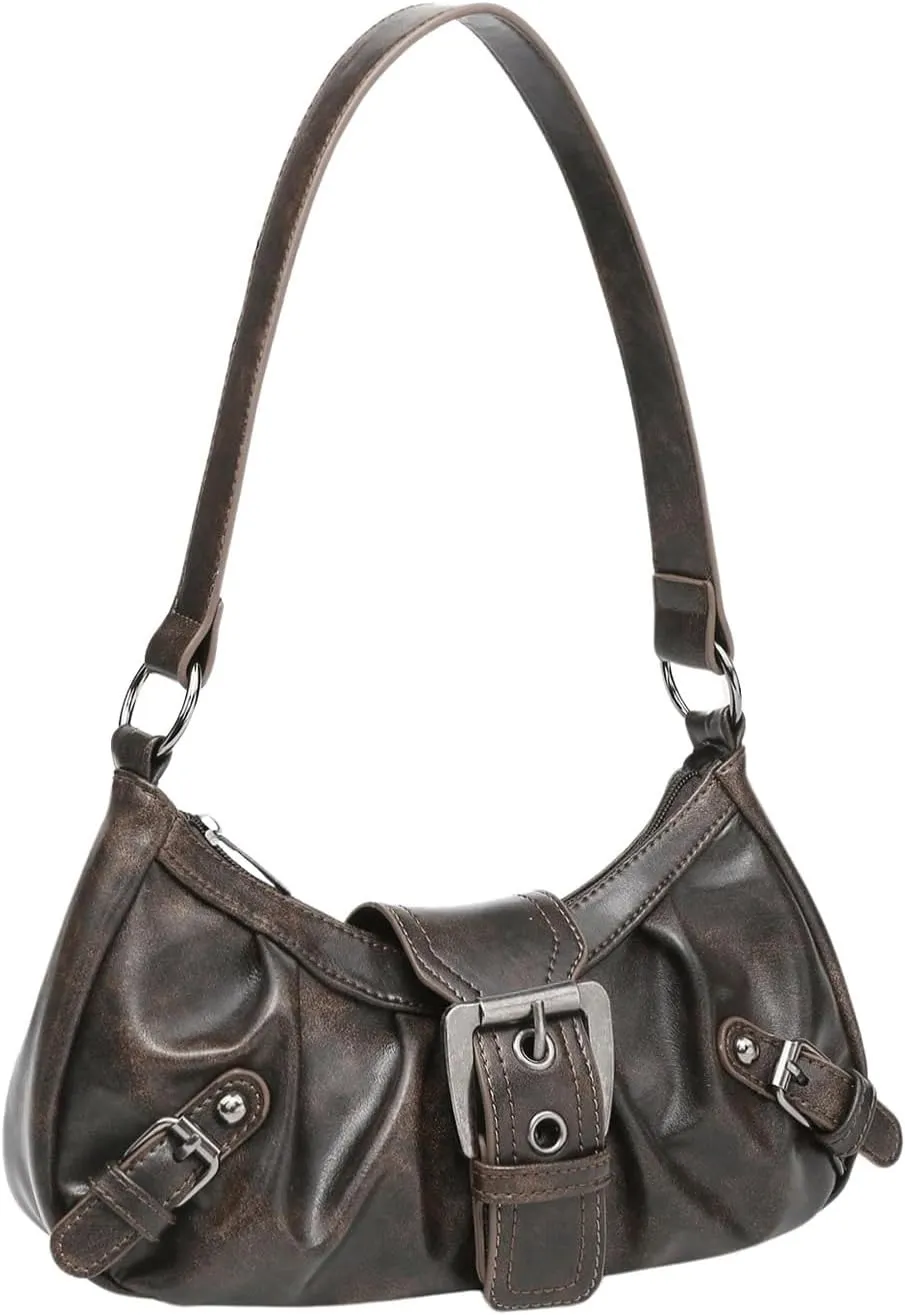 Verdusa Women's Y2k Purse Top Handle Shoulder Bag Buckle Punk Hobo Clutch Purses Bags