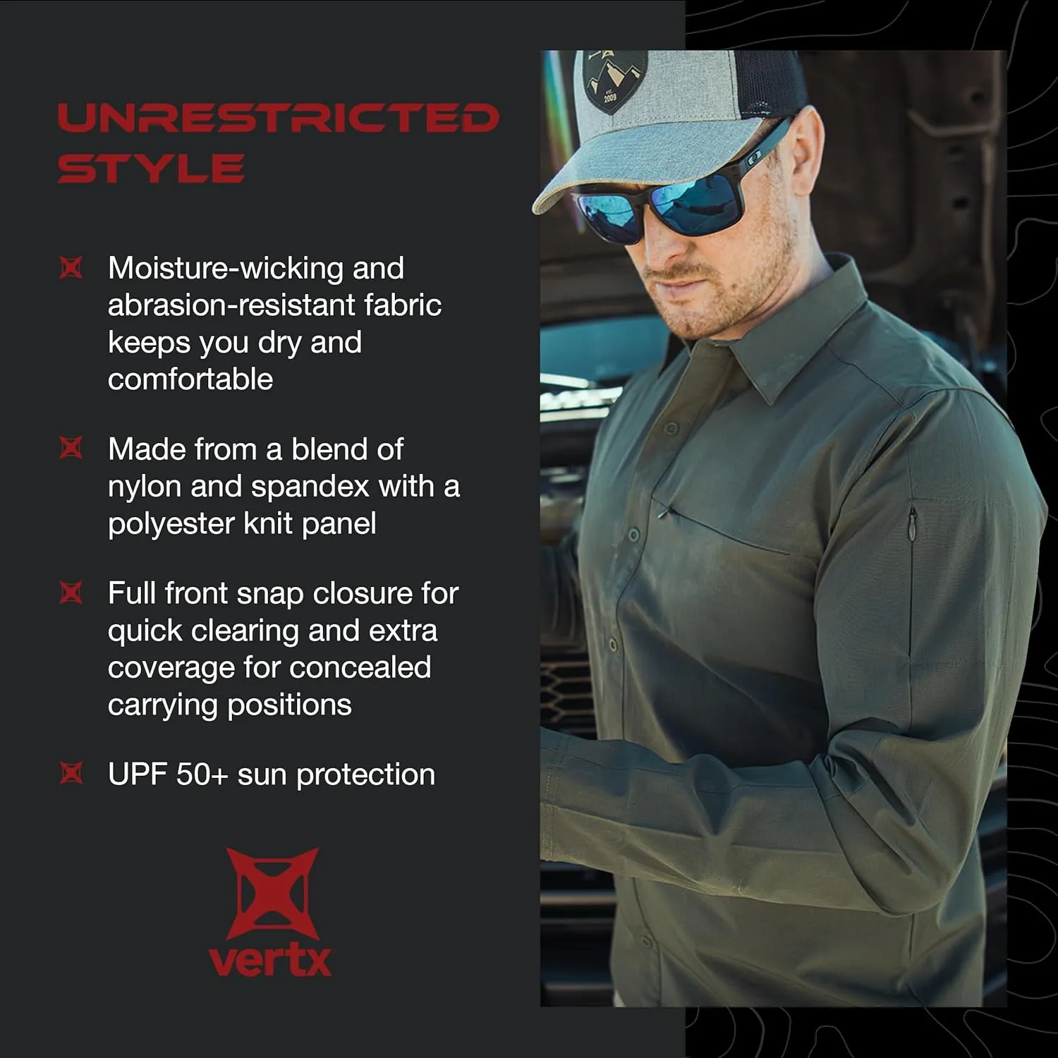 Vertx Expedition Men's Long Sleeve Shirt, Tactical, CCW Compatible, with Sun Protection