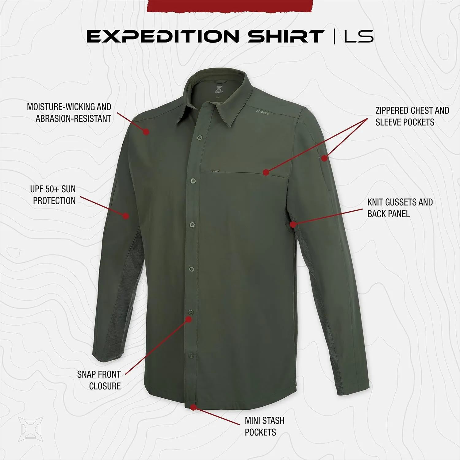 Vertx Expedition Men's Long Sleeve Shirt, Tactical, CCW Compatible, with Sun Protection
