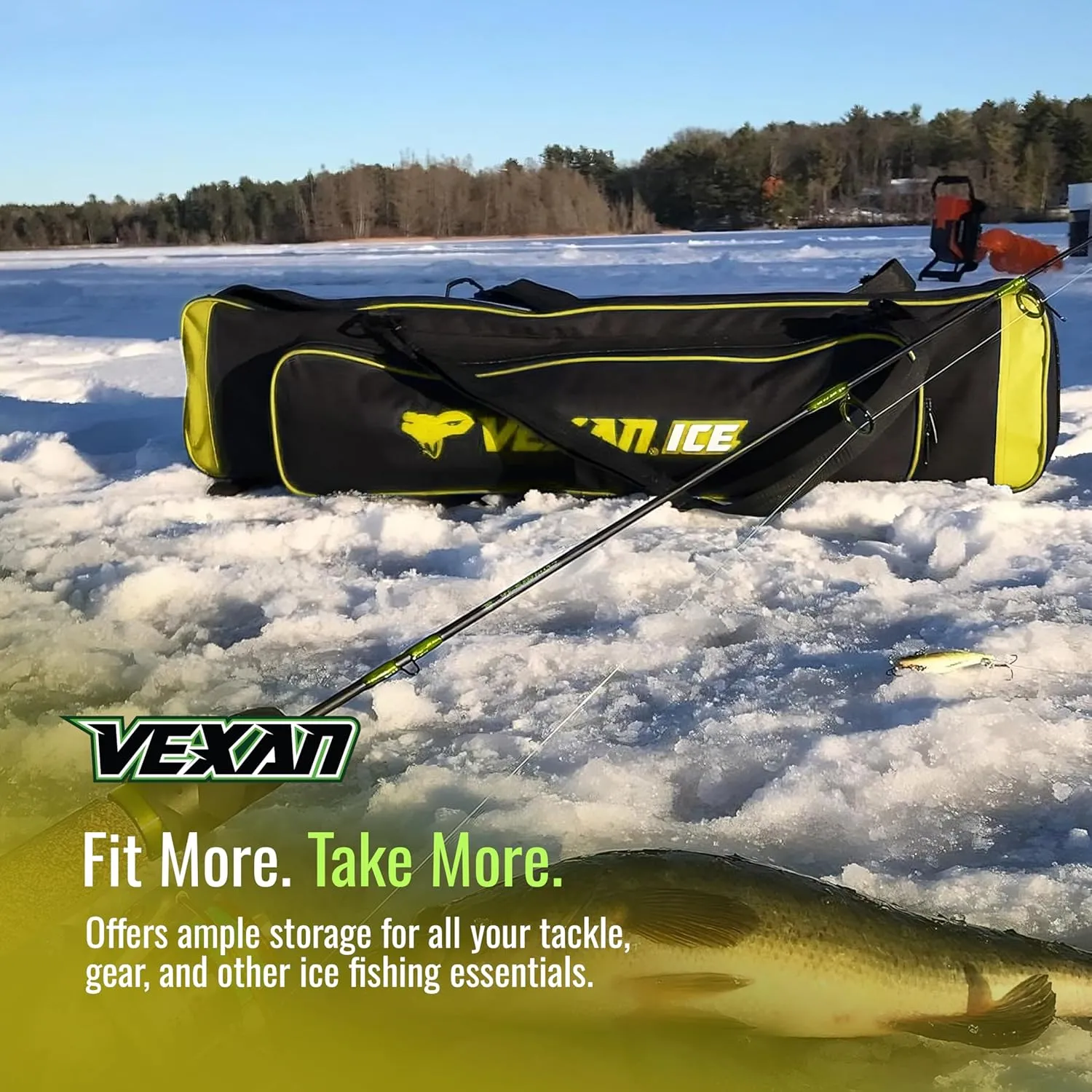 Vexan Ice Fishing Rod Case - Water-Resistant Ice Fishing Tackle Bag, Ice Rod Case - 36" Portable Rod Carrier, Fishing Rod Travel Case, Fly Fishing Bag - Fits 8 Rods, Tip-Ups, & Lures