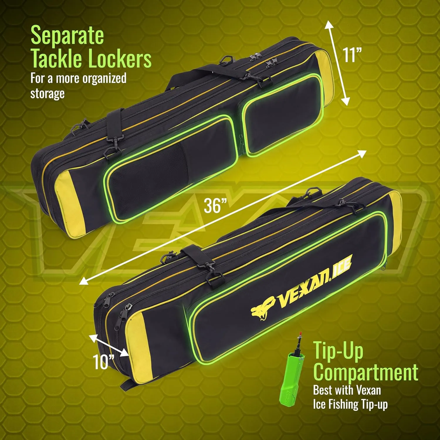 Vexan Ice Fishing Rod Case - Water-Resistant Ice Fishing Tackle Bag, Ice Rod Case - 36" Portable Rod Carrier, Fishing Rod Travel Case, Fly Fishing Bag - Fits 8 Rods, Tip-Ups, & Lures