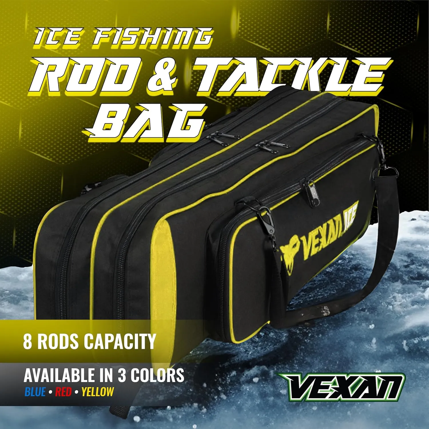 Vexan Ice Fishing Rod Case - Water-Resistant Ice Fishing Tackle Bag, Ice Rod Case - 36" Portable Rod Carrier, Fishing Rod Travel Case, Fly Fishing Bag - Fits 8 Rods, Tip-Ups, & Lures