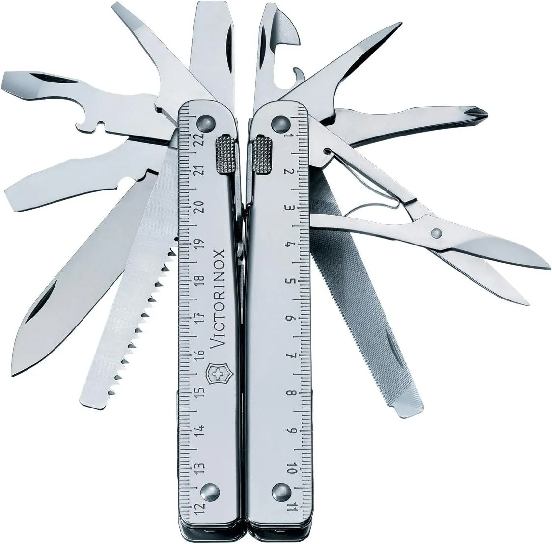 Victorinox Swiss Tool Swiss Army Knife, 24 Function Swiss Made Multi-Tool with Needle-Nose Pliers, Wire Cutters and Large Blade - Silver