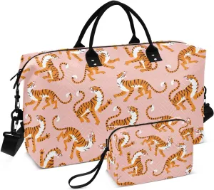 VIGTRO Travel Duffel Bag Weekender Overnight Bag with Toiletry Bag Asian Tigers Modern Pattern Printed, Carry On Luggage Bag for Hospital Gym Travel Business, 2 Pcs Set