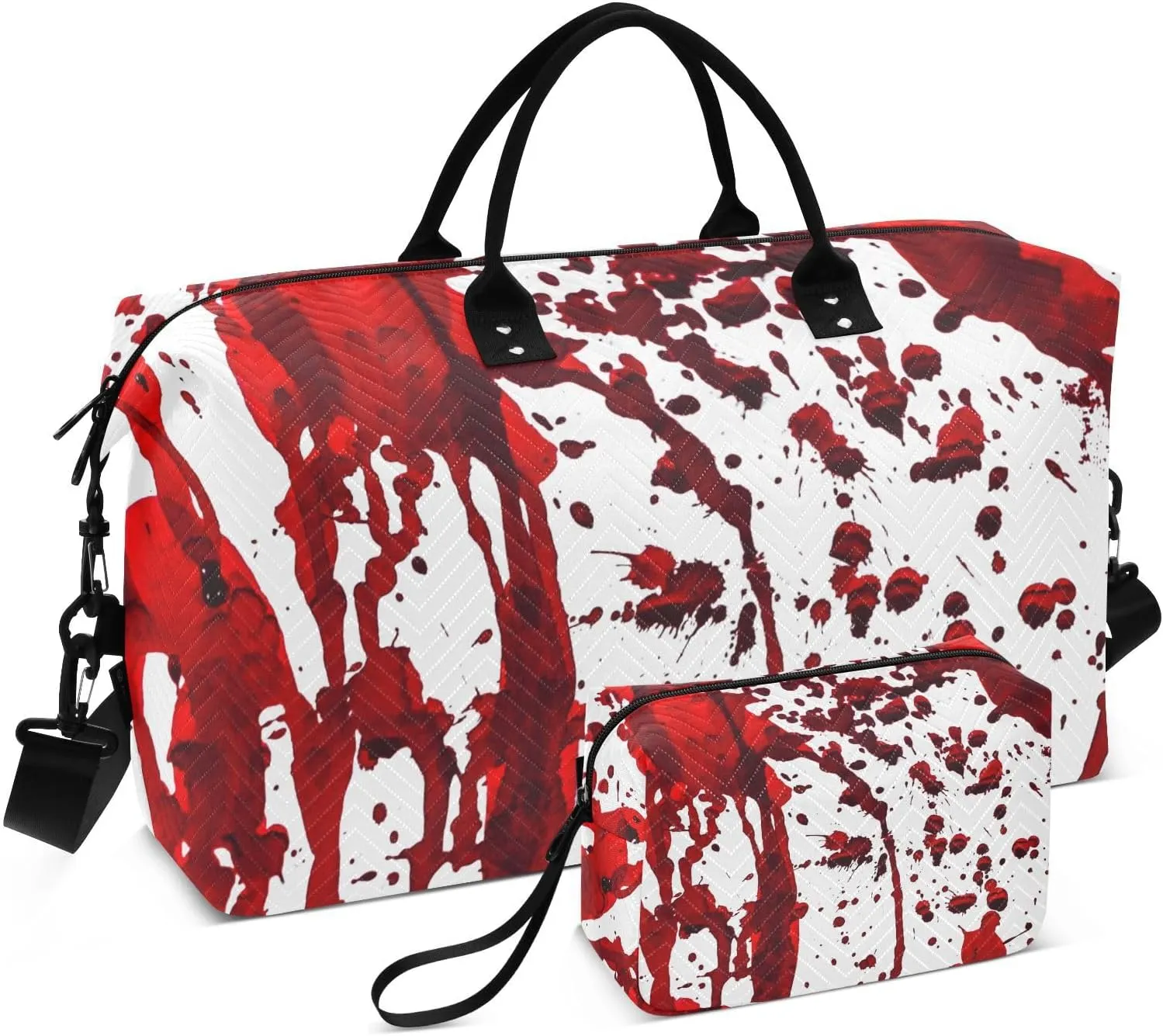 VIGTRO Travel Duffel Bag Weekender Overnight Bag with Toiletry Bag Bloody Red Halloween Printed, Carry On Luggage Bag Scary Horror Season for Hospital Gym Travel Business, 2 Pcs Set