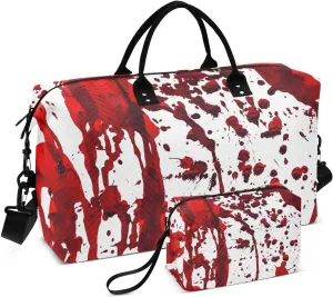 VIGTRO Travel Duffel Bag Weekender Overnight Bag with Toiletry Bag Bloody Red Halloween Printed, Carry On Luggage Bag Scary Horror Season for Hospital Gym Travel Business, 2 Pcs Set