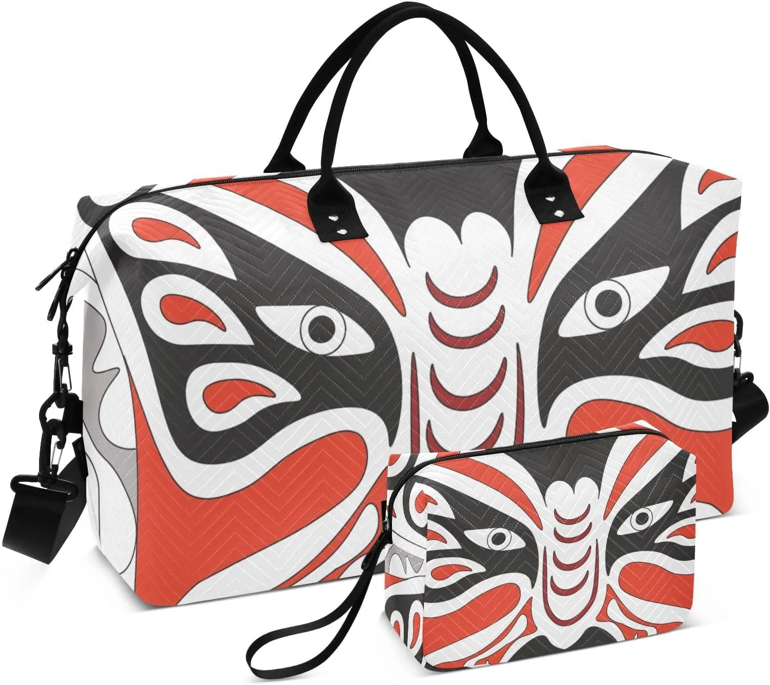 VIGTRO Travel Duffel Bag Weekender Overnight Bag with Toiletry Bag Chinese Dramatic Face Printed, Carry On Luggage Bag Ancient Art for Hospital Gym Travel Business, 2 Pcs Set