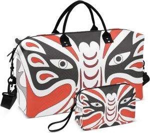 VIGTRO Travel Duffel Bag Weekender Overnight Bag with Toiletry Bag Chinese Dramatic Face Printed, Carry On Luggage Bag Ancient Art for Hospital Gym Travel Business, 2 Pcs Set