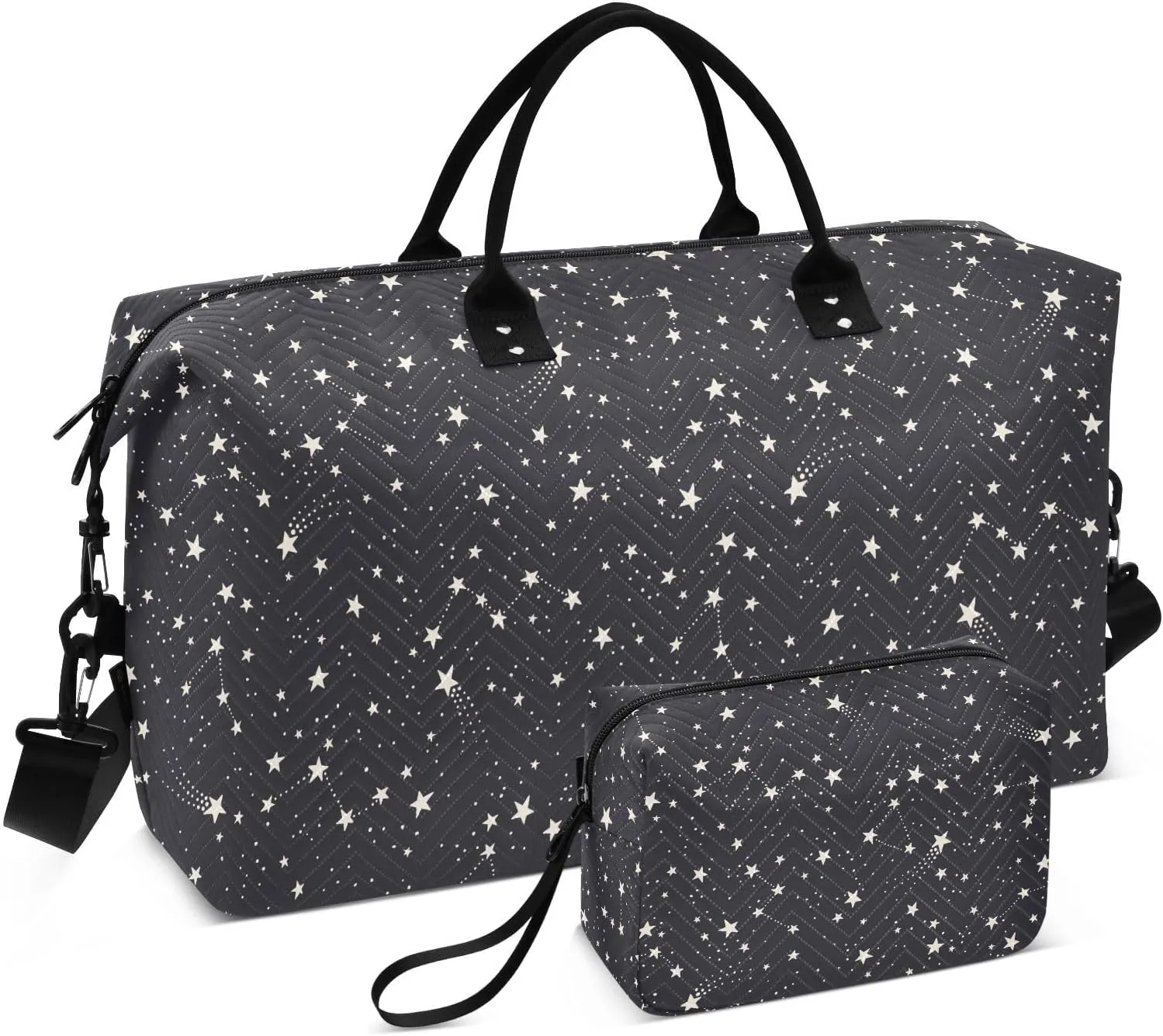 VIGTRO Travel Duffel Bag Weekender Overnight Bag with Toiletry Bag Constellations and Stars Printed, Carry On Luggage Bag Astronomy for Hospital Gym Travel Business, 2 Pcs Set