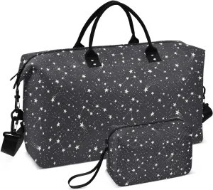 VIGTRO Travel Duffel Bag Weekender Overnight Bag with Toiletry Bag Constellations and Stars Printed, Carry On Luggage Bag Astronomy for Hospital Gym Travel Business, 2 Pcs Set
