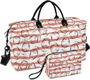 VIGTRO Travel Duffel Bag Weekender Overnight Bag with Toiletry Bag Drink Alcohol Printed, Carry On Luggage Bag for Hospital Gym Travel Business, 2 Pcs Set