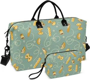 VIGTRO Travel Duffel Bag Weekender Overnight Bag with Toiletry Bag Italian Pasta Pattern Printed, Carry On Luggage Bag for Hospital Gym Travel Business, 2 Pcs Set