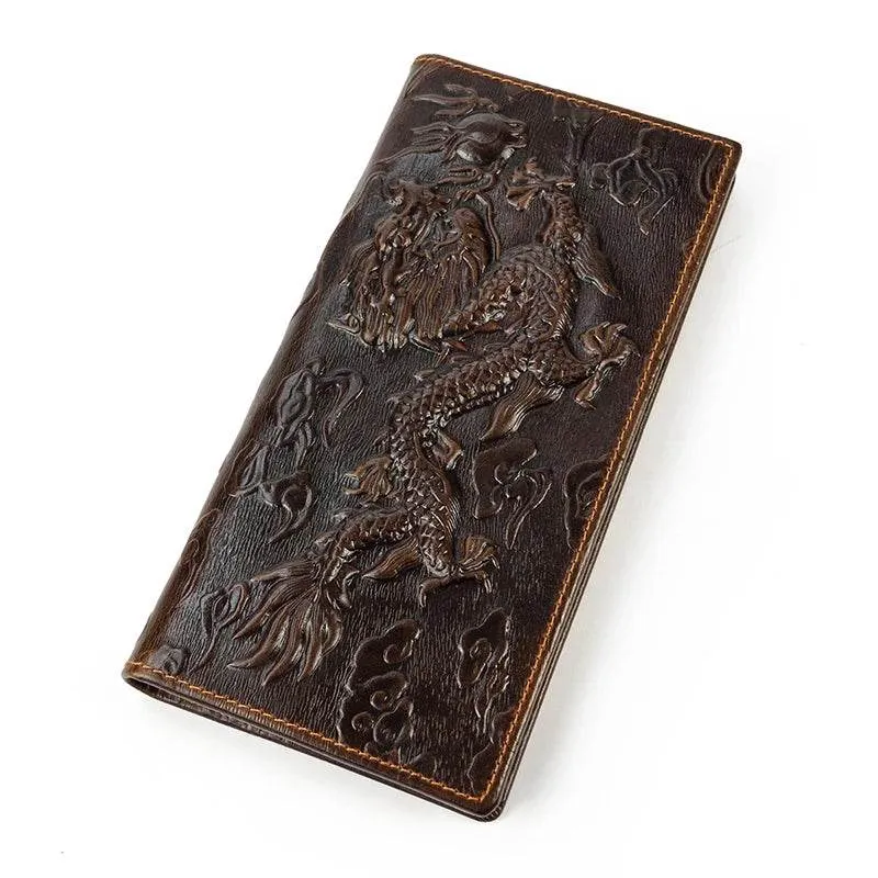Vintage Fashion Men’s Long Wallet with Credit Card Zipper Inner Bifold