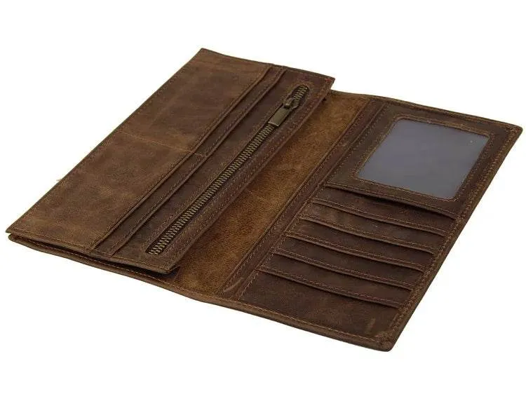 Vintage Fashion Men’s Long Wallet with Credit Card Zipper Inner Bifold