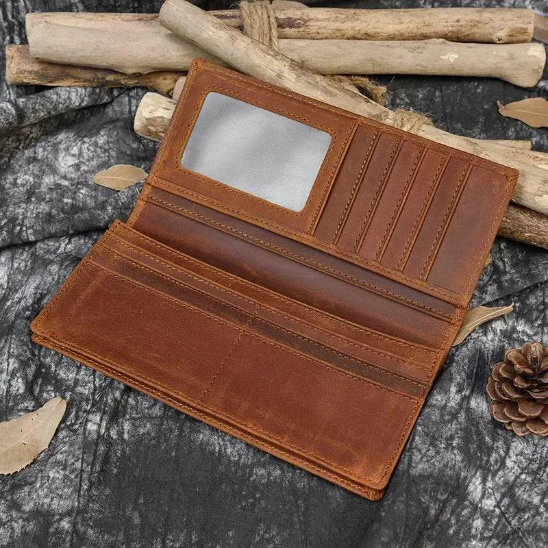 Vintage Fashion Men’s Long Wallet with Credit Card Zipper Inner Bifold