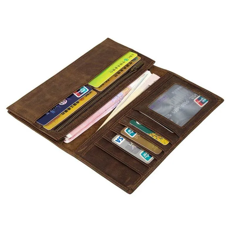 Vintage Fashion Men’s Long Wallet with Credit Card Zipper Inner Bifold