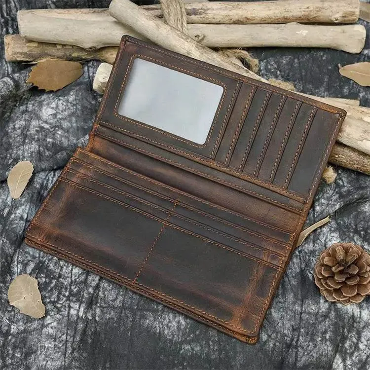 Vintage Fashion Men’s Long Wallet with Credit Card Zipper Inner Bifold