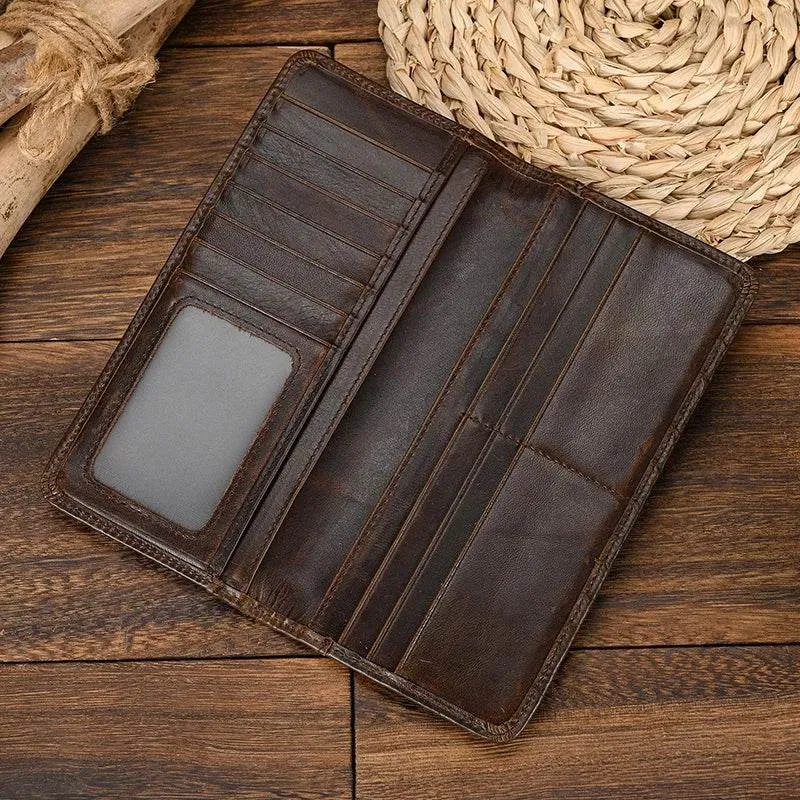 Vintage Fashion Men’s Long Wallet with Credit Card Zipper Inner Bifold
