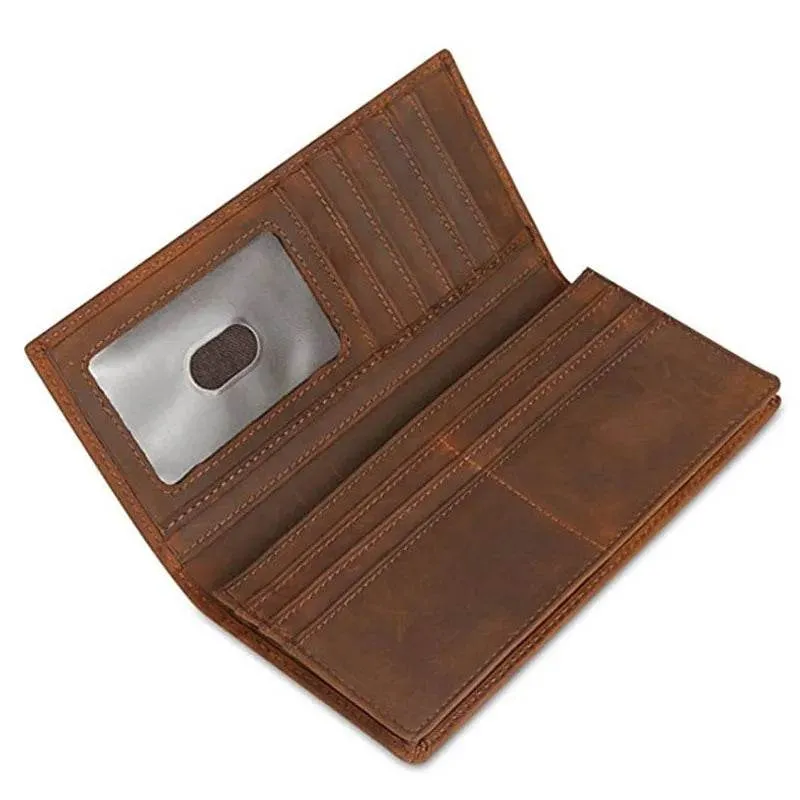 Vintage Fashion Men’s Long Wallet with Credit Card Zipper Inner Bifold